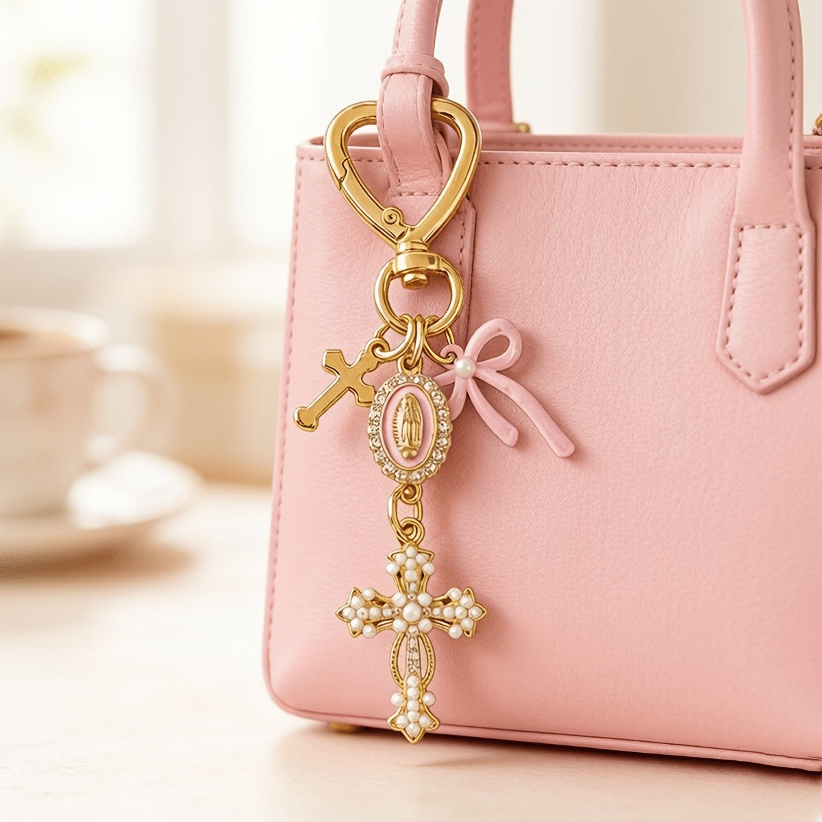 Romantic Pearl Cross Bag Charm