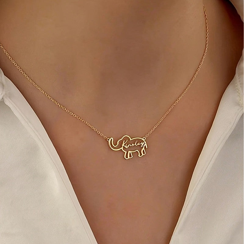 18k Dainty Custom Name Elephant Necklace