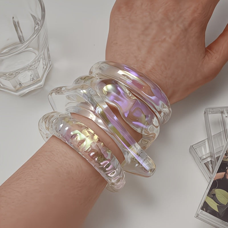 4pc Elegant Iridescent Acrylic Bracelet Set