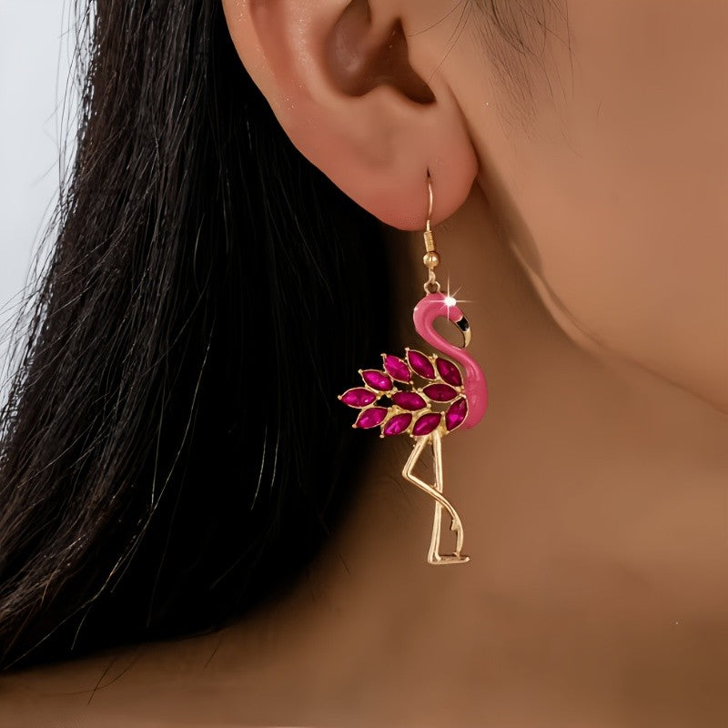 Elegant Pink Flamingo Drop Earrings