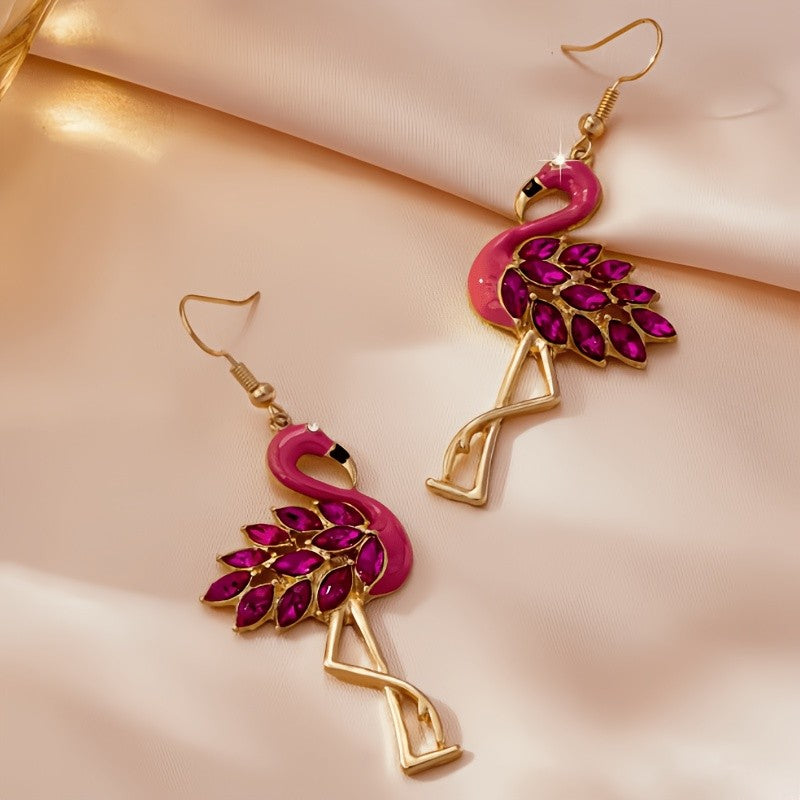 Elegant Pink Flamingo Drop Earrings