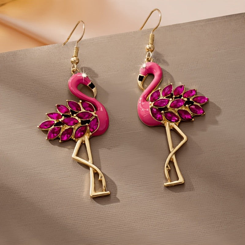 Elegant Pink Flamingo Drop Earrings