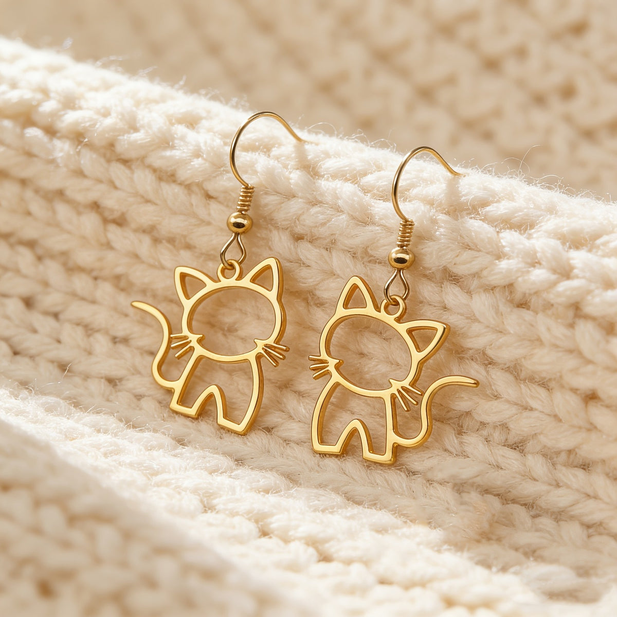 Dainty Hollow Cat Outline Earrings