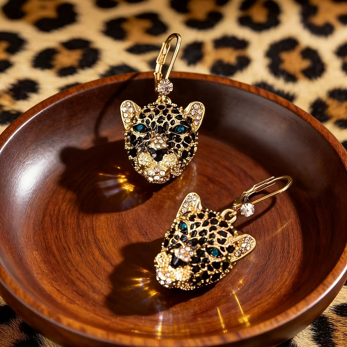 Leopard Head CZ Accented Drop Earrings