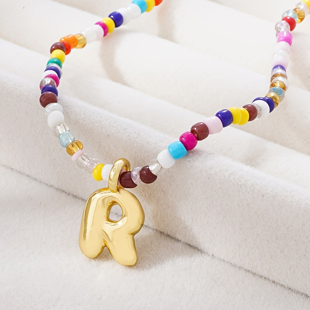 Dainty Multicolor Beaded Initial Necklace