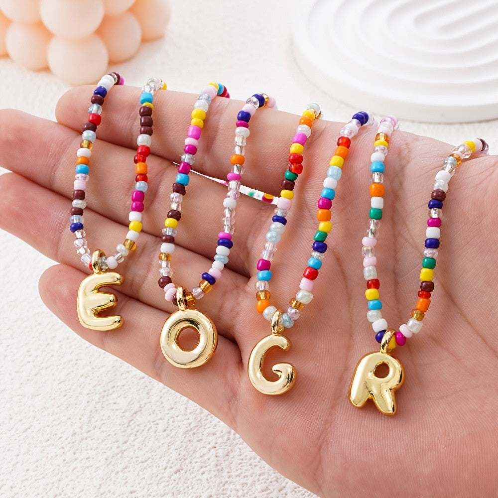 Dainty Multicolor Beaded Initial Necklace