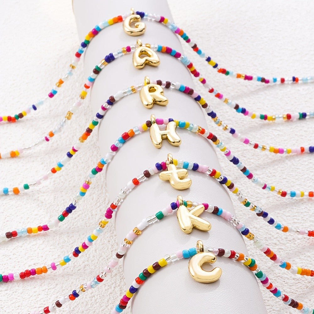 Dainty Multicolor Beaded Initial Necklace