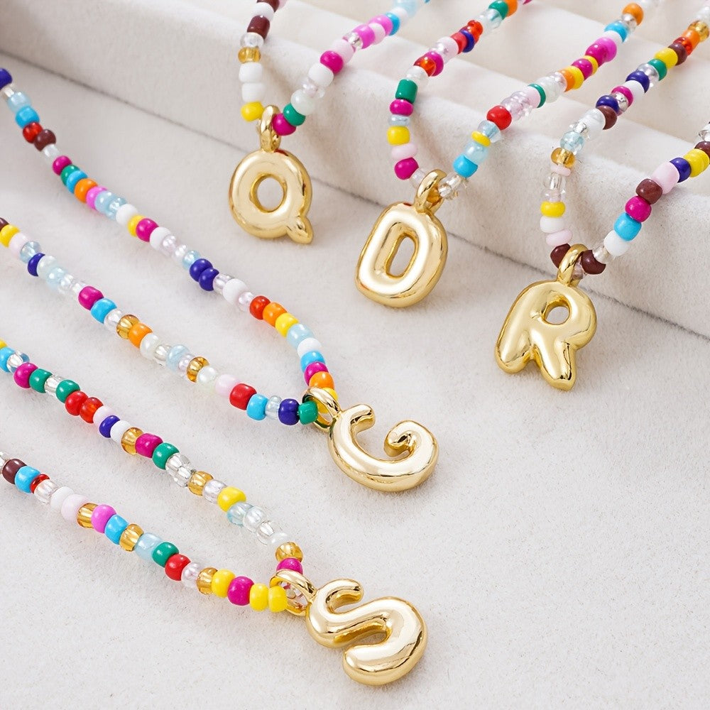 Dainty Multicolor Beaded Initial Necklace