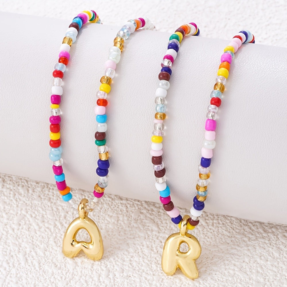 Dainty Multicolor Beaded Initial Necklace