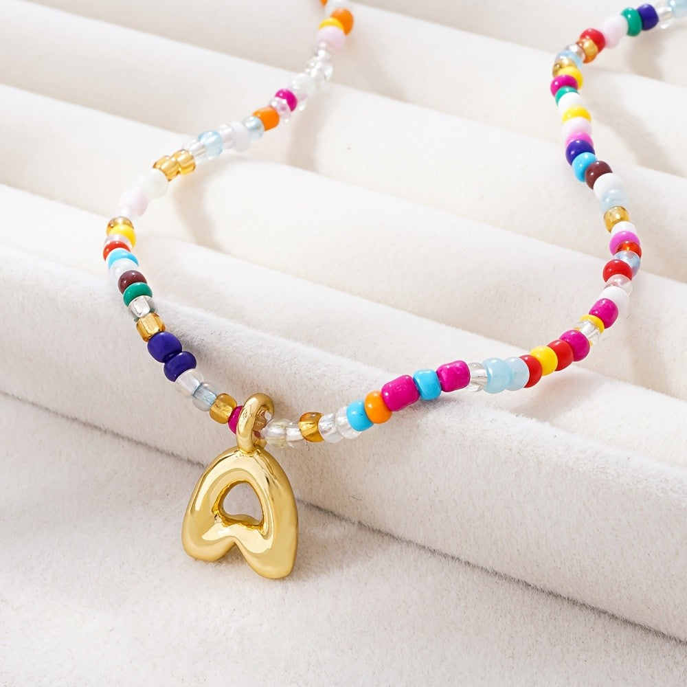 Dainty Multicolor Beaded Initial Necklace