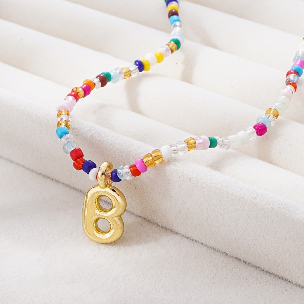 Dainty Multicolor Beaded Initial Necklace
