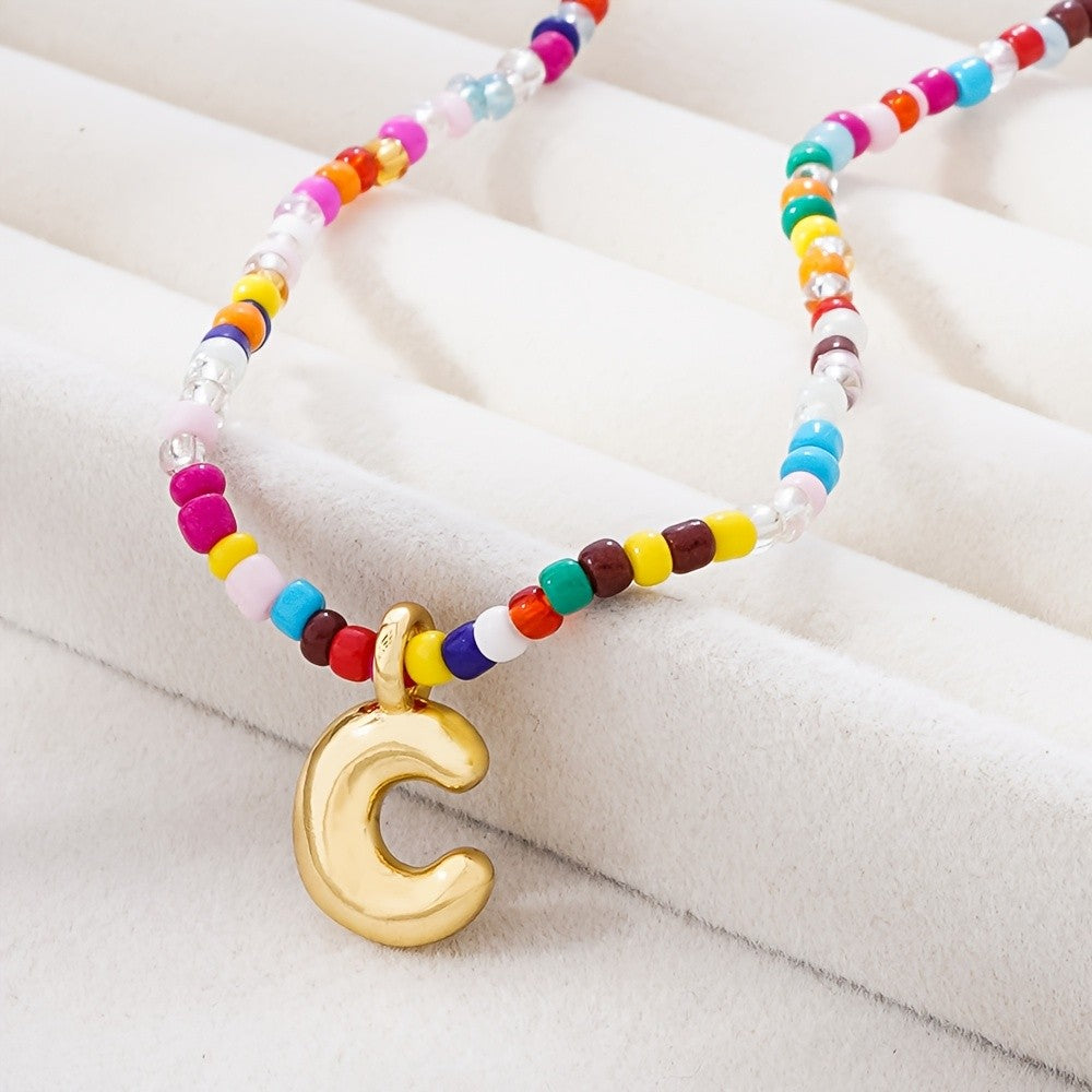 Dainty Multicolor Beaded Initial Necklace