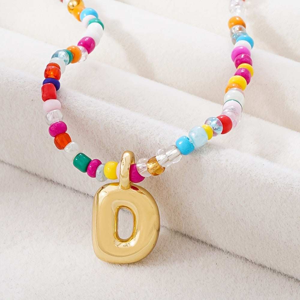 Dainty Multicolor Beaded Initial Necklace