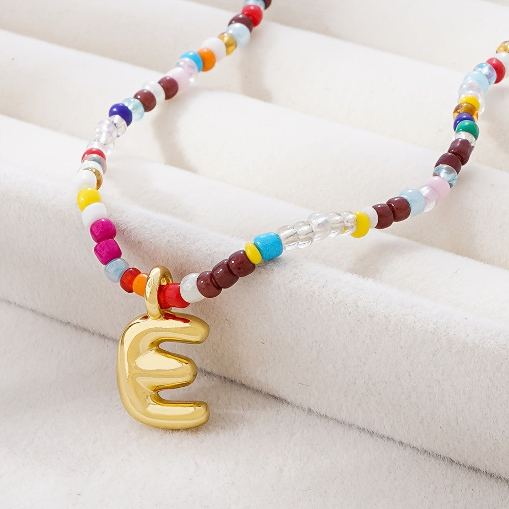 Dainty Multicolor Beaded Initial Necklace
