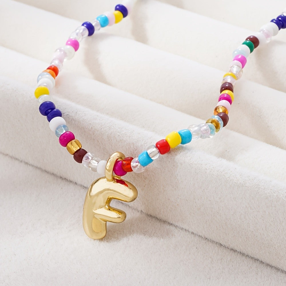 Dainty Multicolor Beaded Initial Necklace