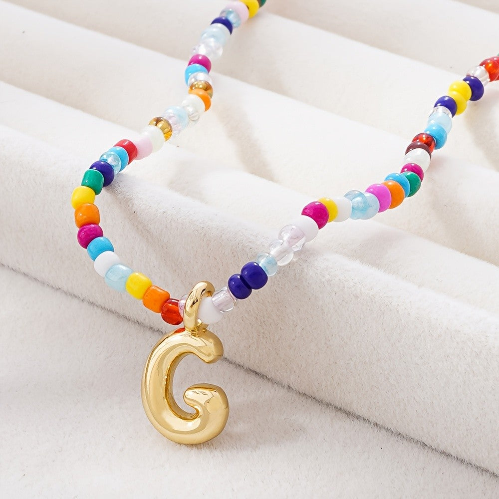 Dainty Multicolor Beaded Initial Necklace