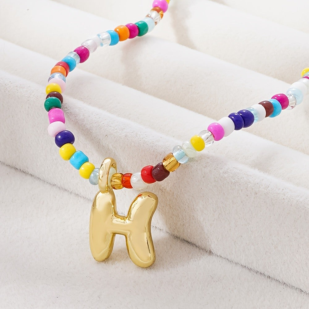 Dainty Multicolor Beaded Initial Necklace