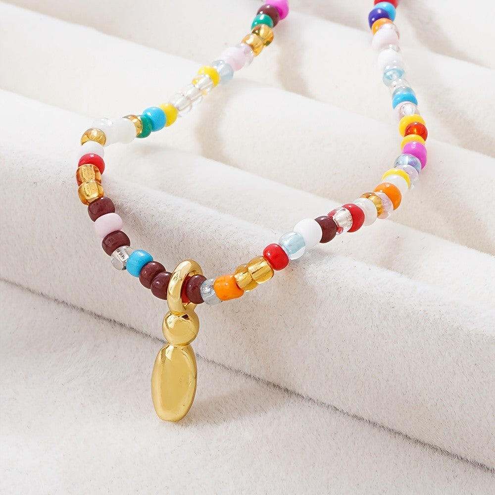 Dainty Multicolor Beaded Initial Necklace