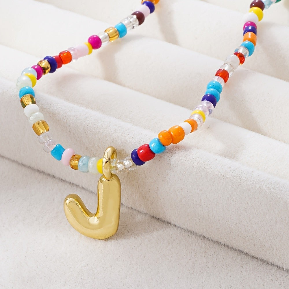 Dainty Multicolor Beaded Initial Necklace