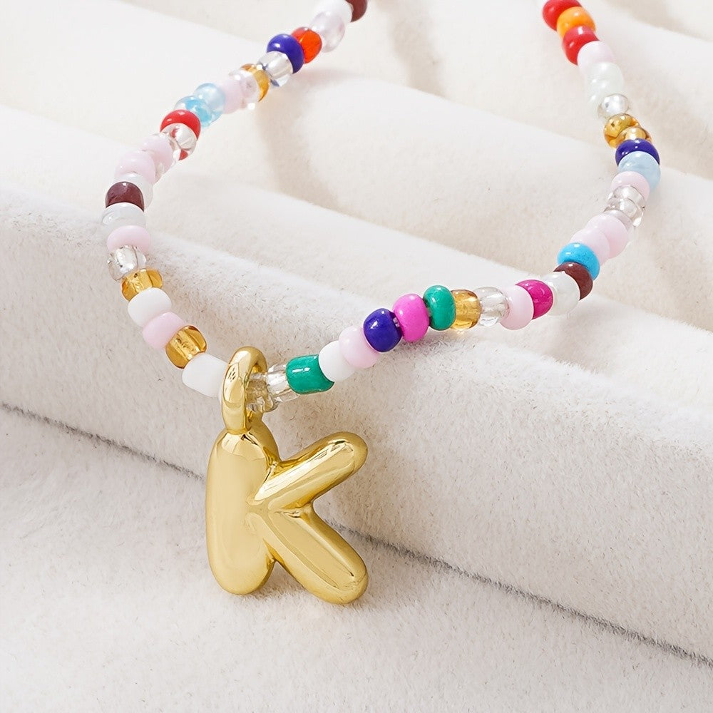 Dainty Multicolor Beaded Initial Necklace