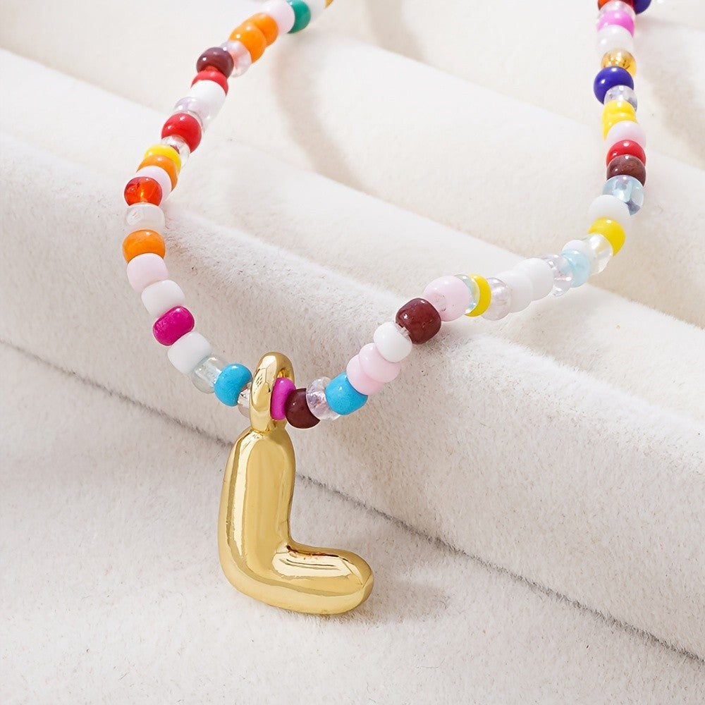 Dainty Multicolor Beaded Initial Necklace