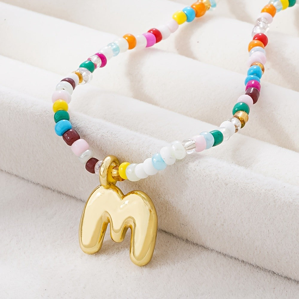 Dainty Multicolor Beaded Initial Necklace