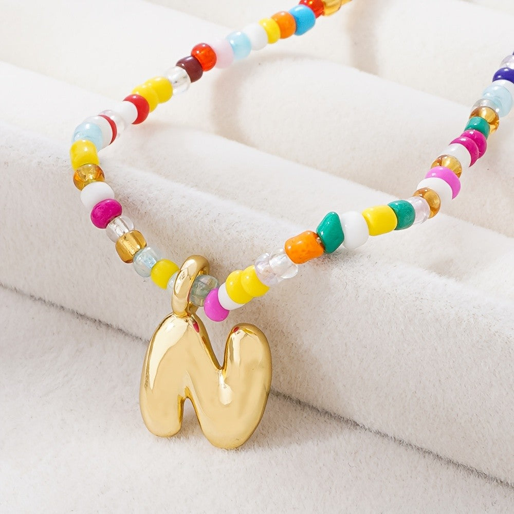 Dainty Multicolor Beaded Initial Necklace