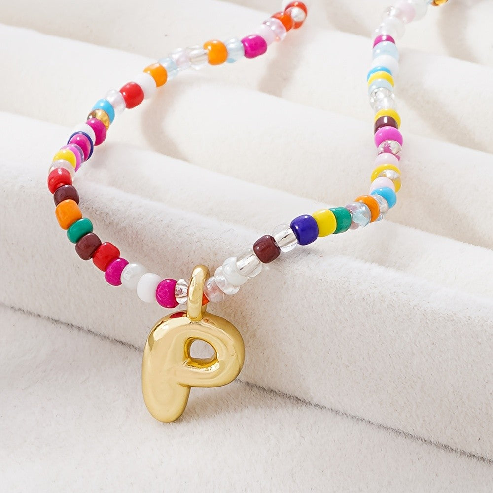 Dainty Multicolor Beaded Initial Necklace