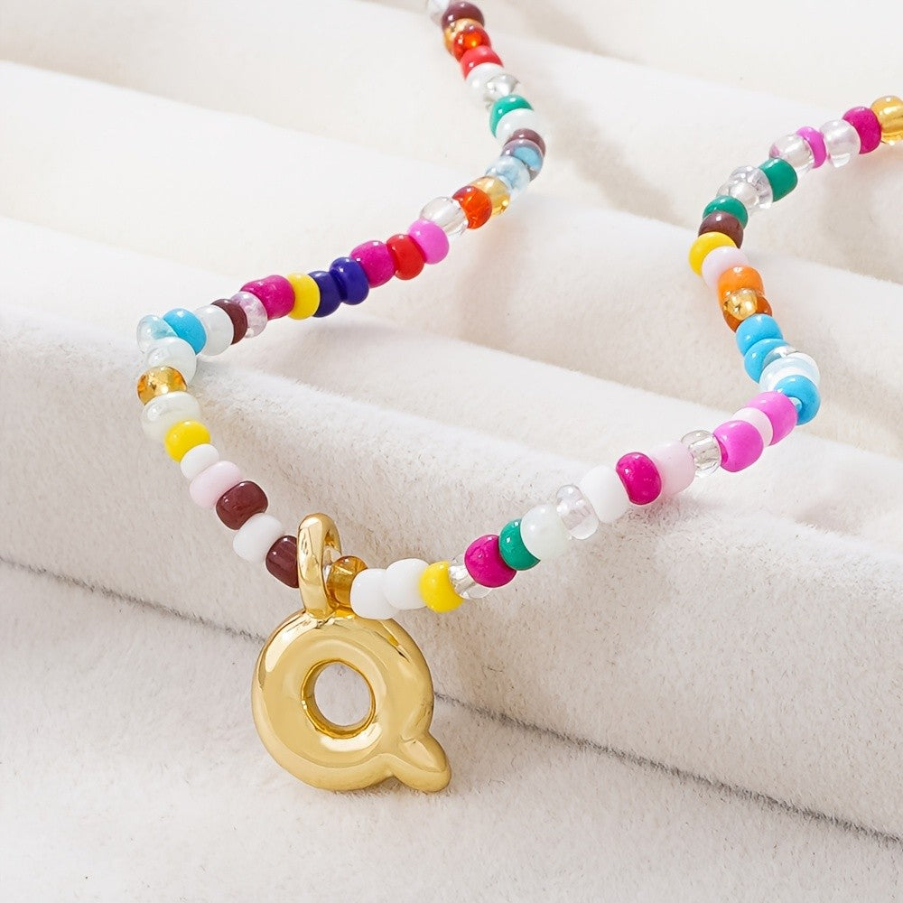 Dainty Multicolor Beaded Initial Necklace