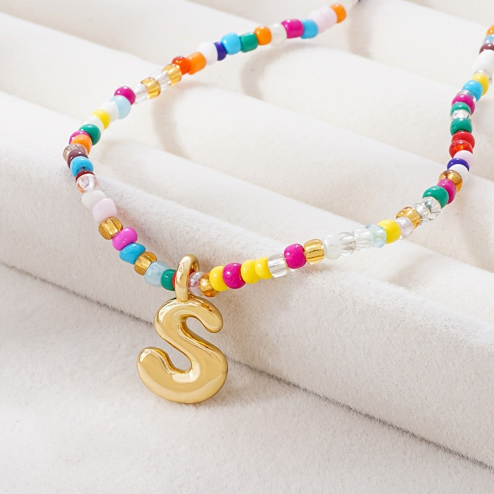 Dainty Multicolor Beaded Initial Necklace