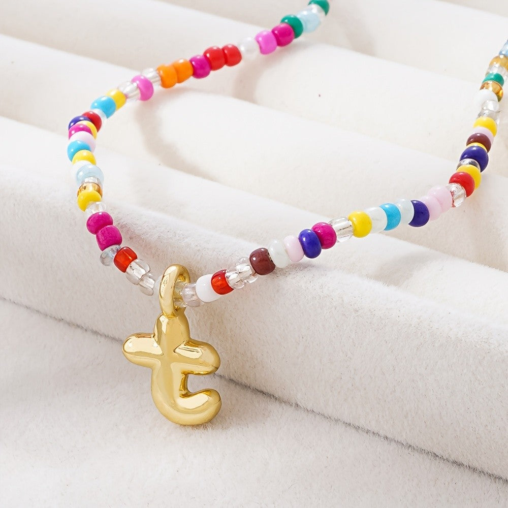 Dainty Multicolor Beaded Initial Necklace