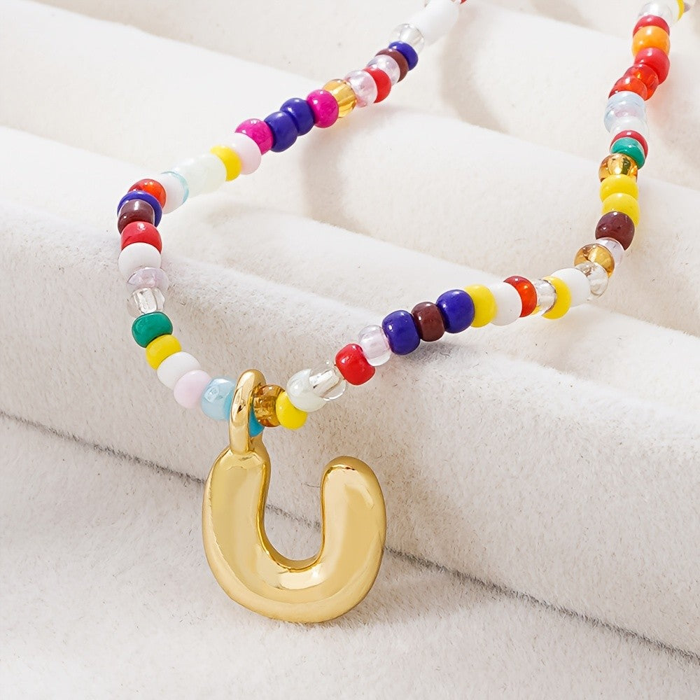 Dainty Multicolor Beaded Initial Necklace