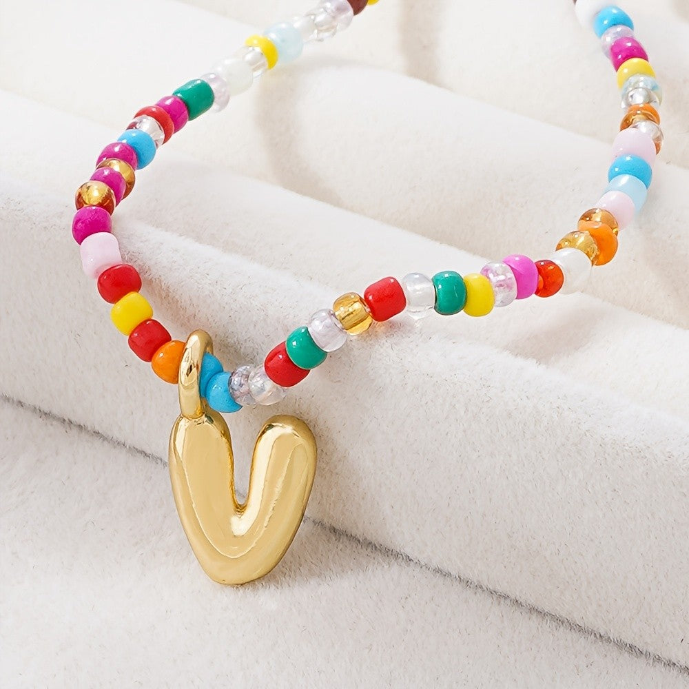 Dainty Multicolor Beaded Initial Necklace