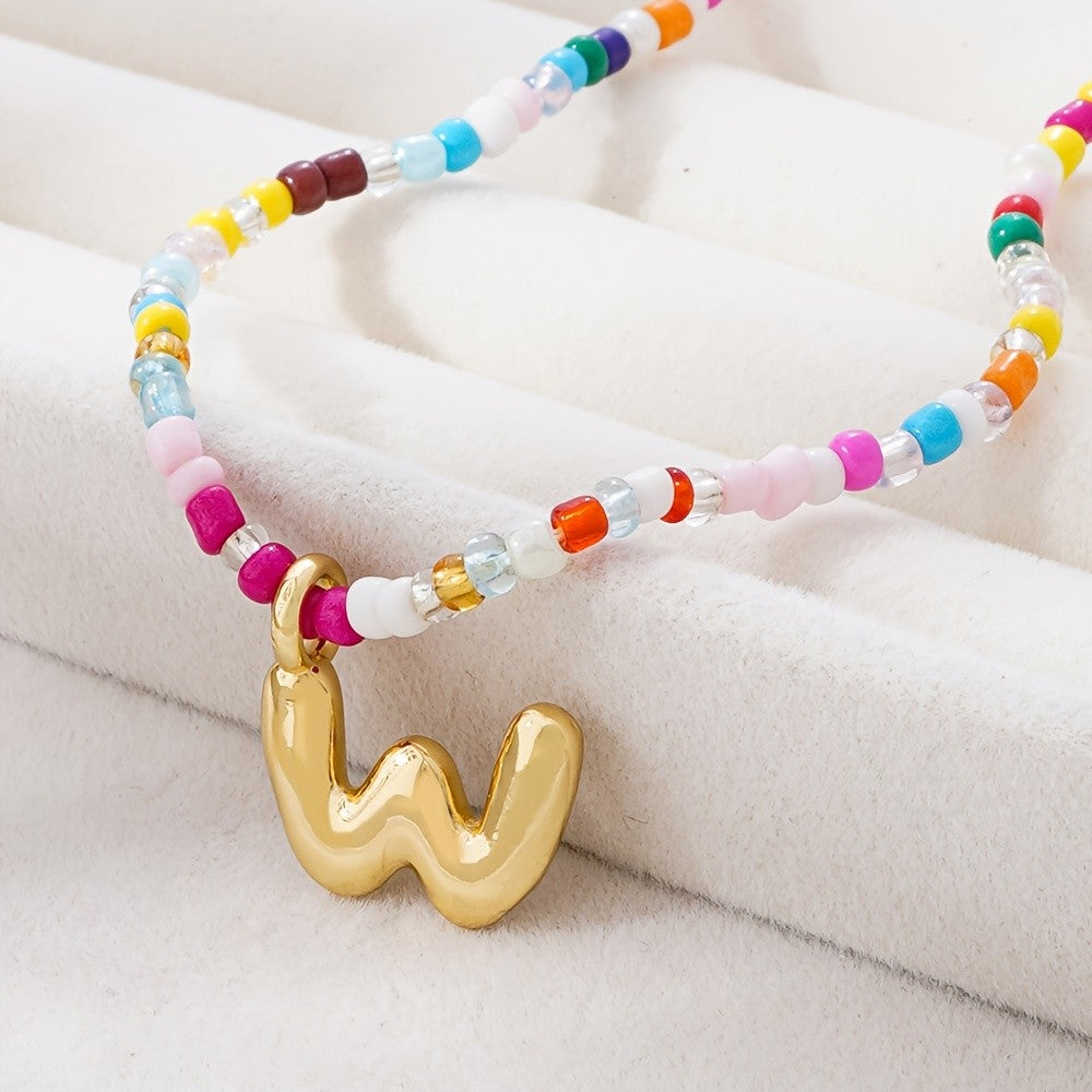 Dainty Multicolor Beaded Initial Necklace