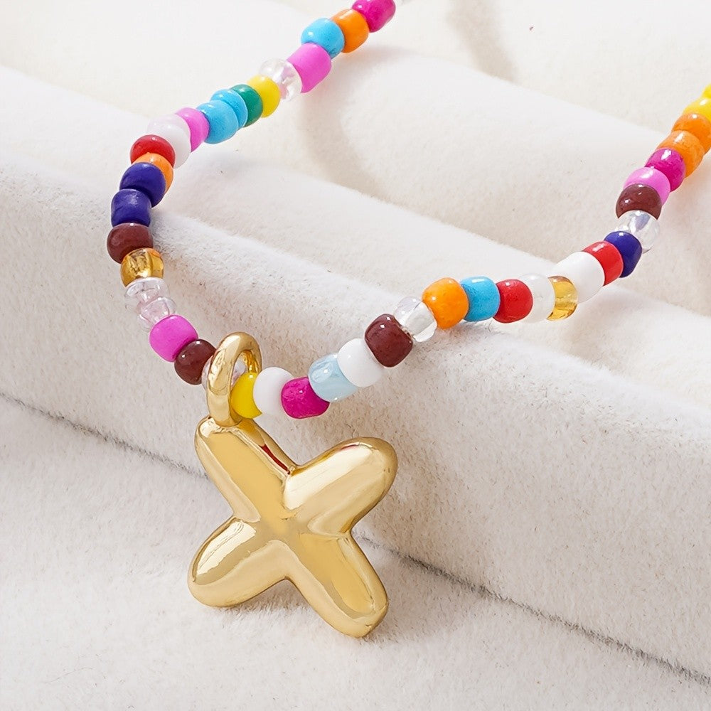Dainty Multicolor Beaded Initial Necklace
