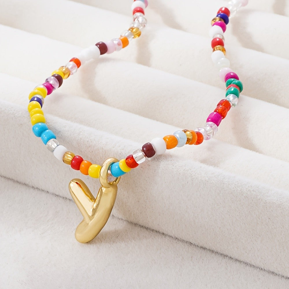 Dainty Multicolor Beaded Initial Necklace