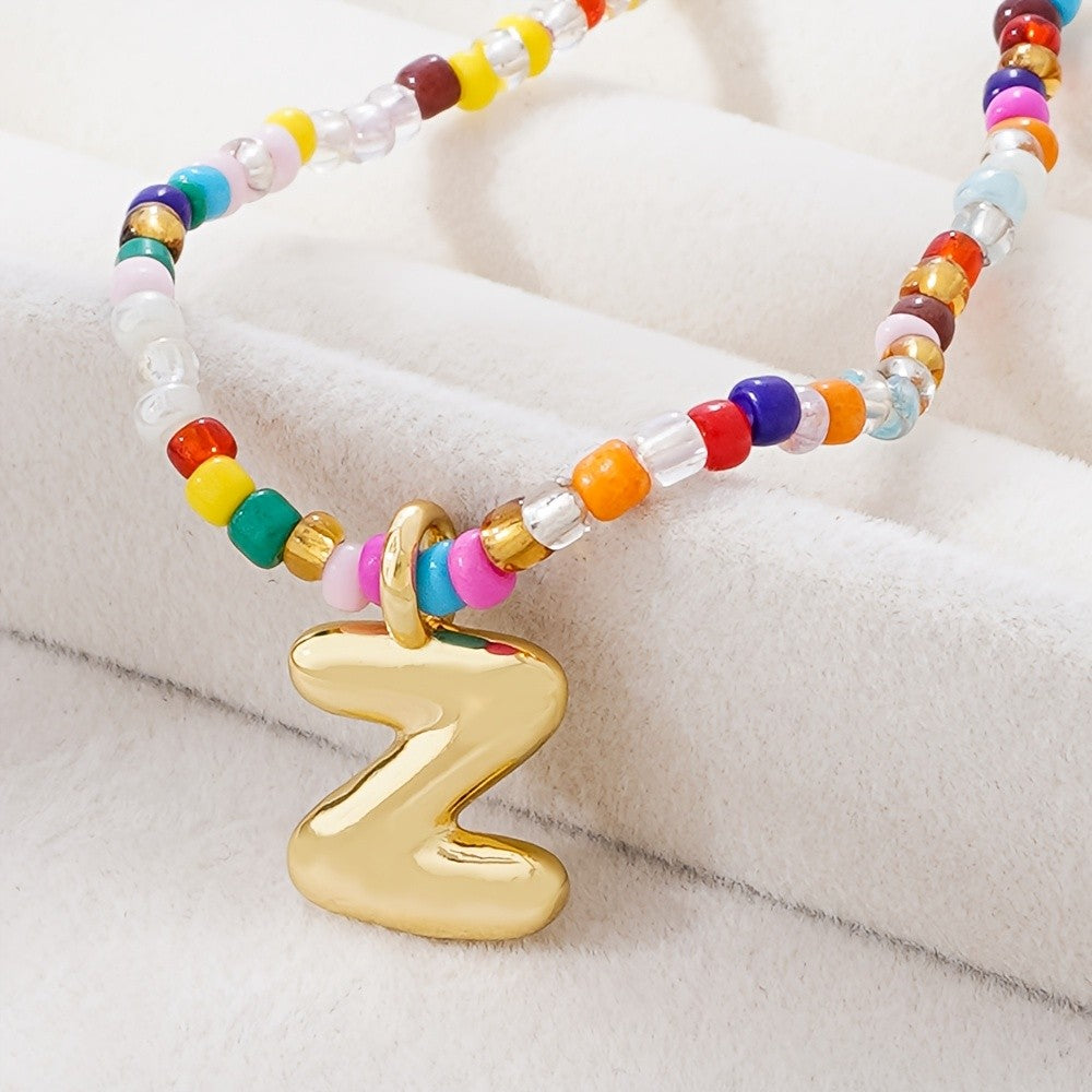 Dainty Multicolor Beaded Initial Necklace