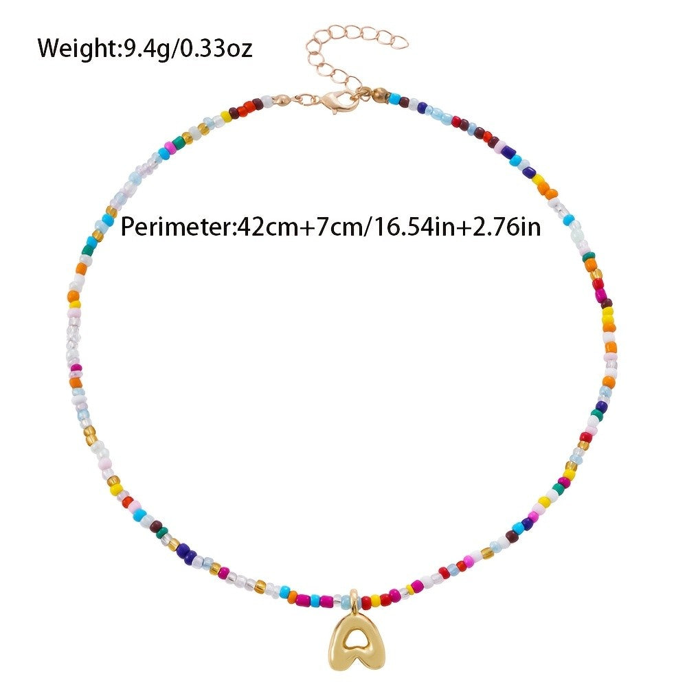 Dainty Multicolor Beaded Initial Necklace