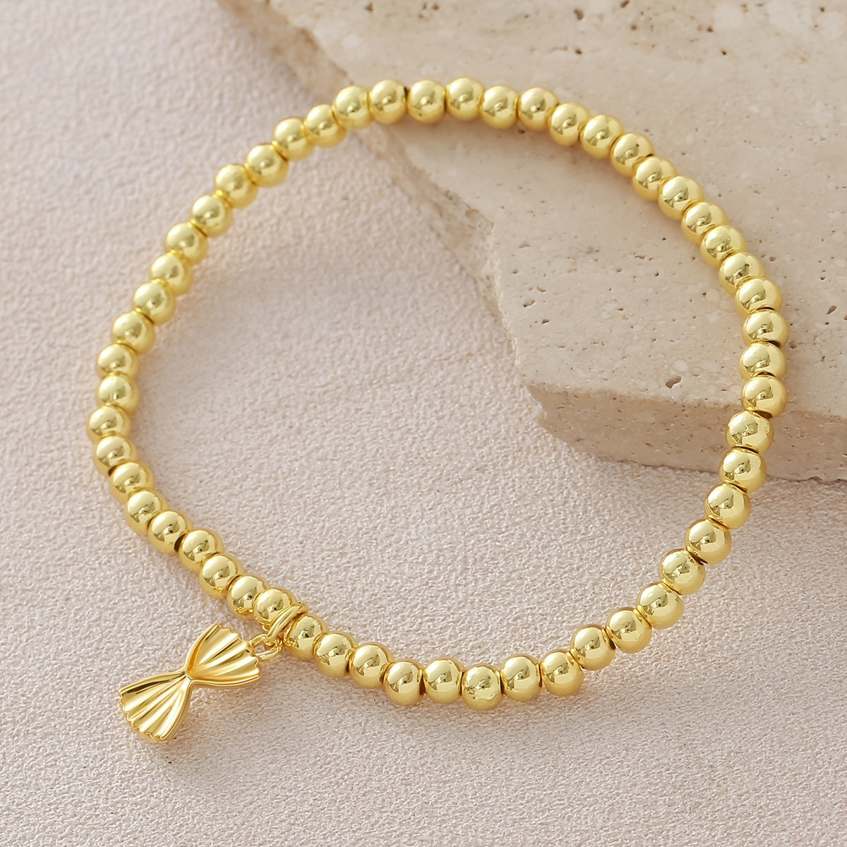18k Dainty Beaded Bow Bracelet