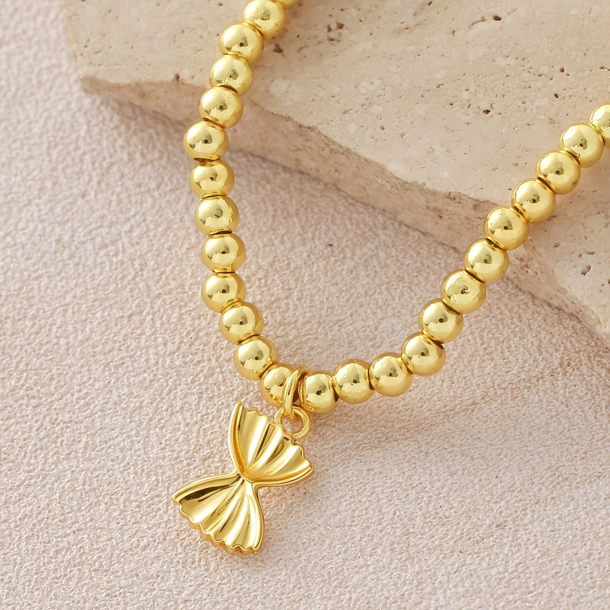 18k Dainty Beaded Bow Bracelet