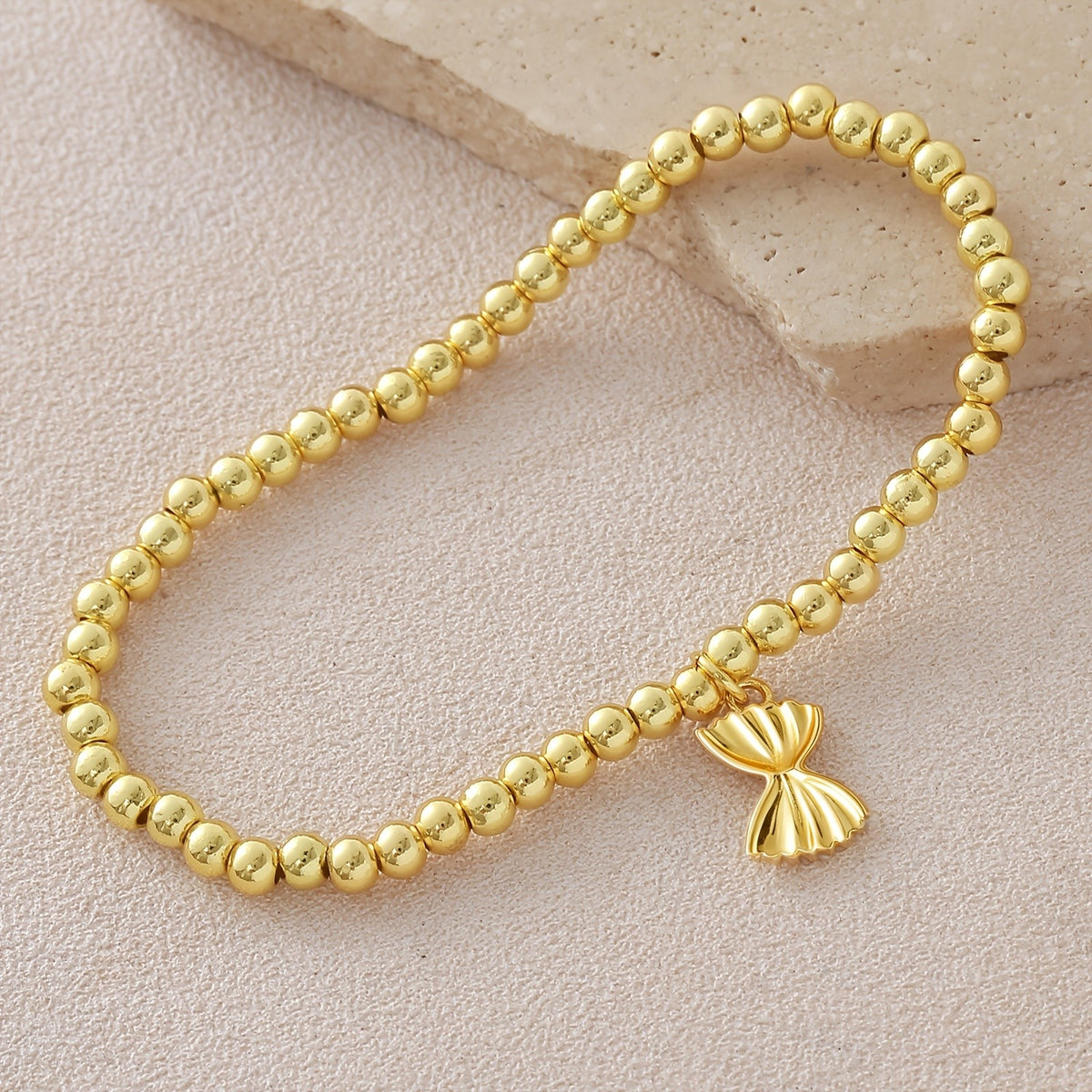 18k Dainty Beaded Bow Bracelet