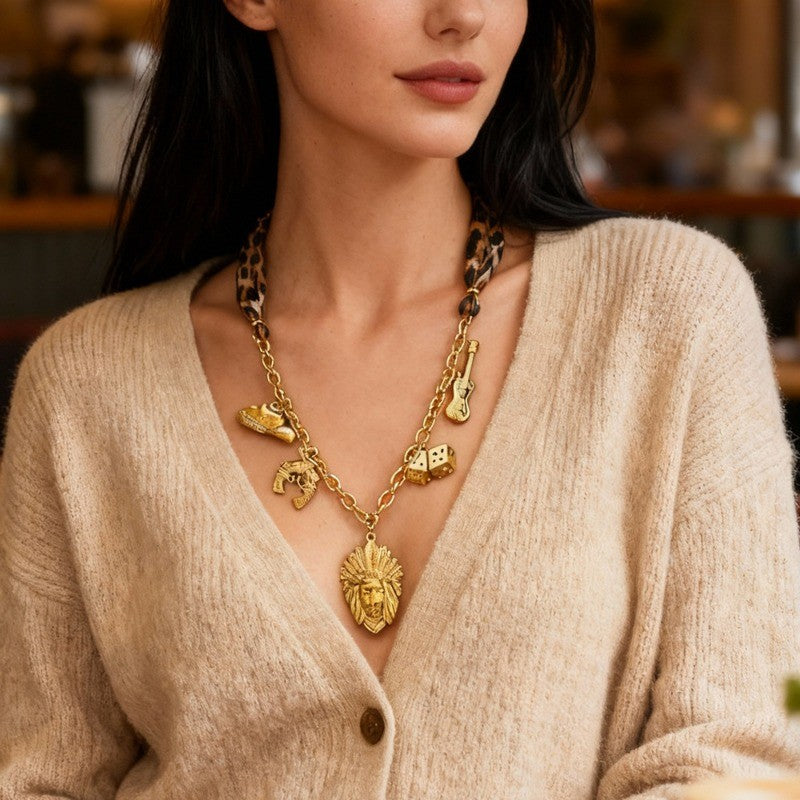 18k Boho Leopard Charm Necklace
