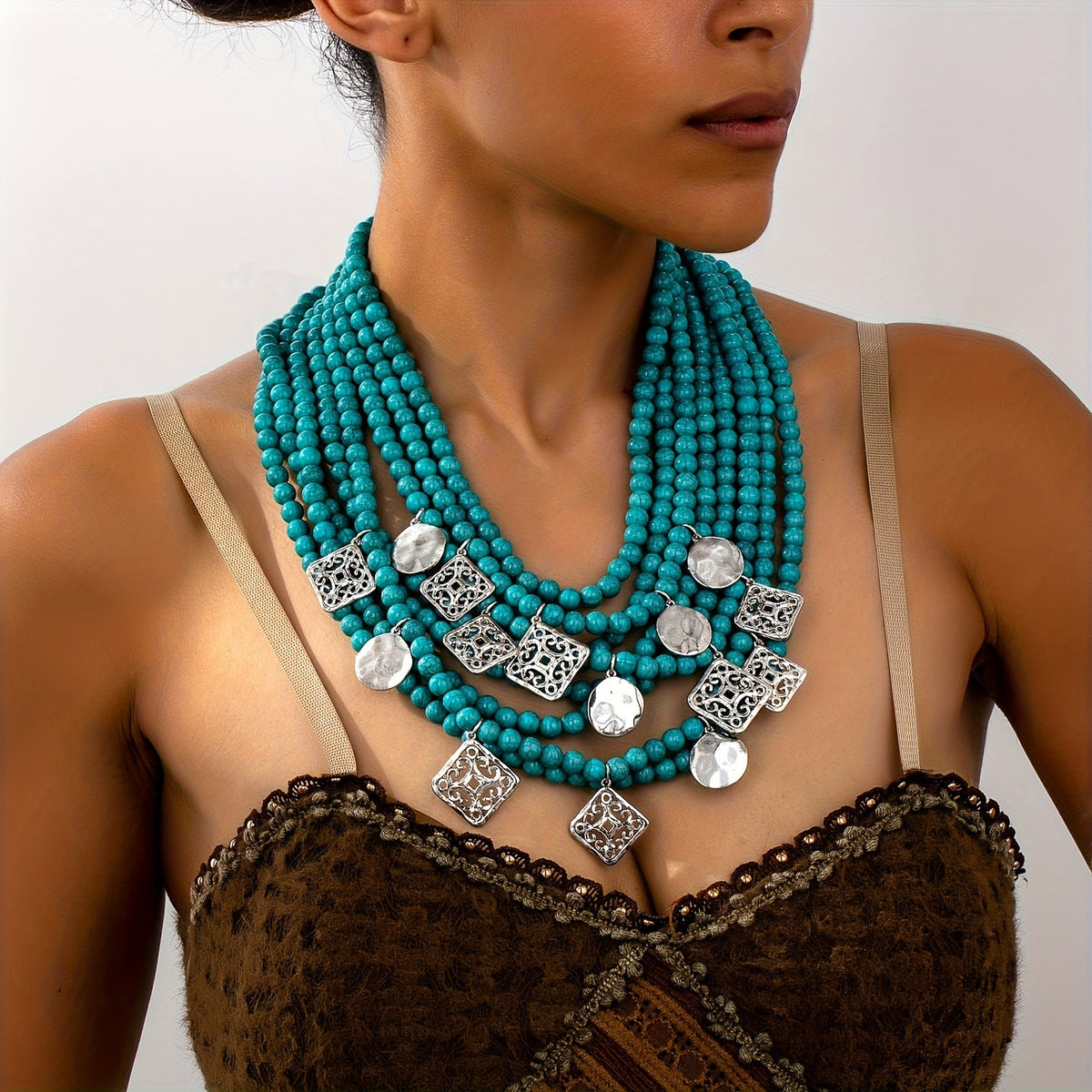 Boho Layered Turquoise Bead Necklace