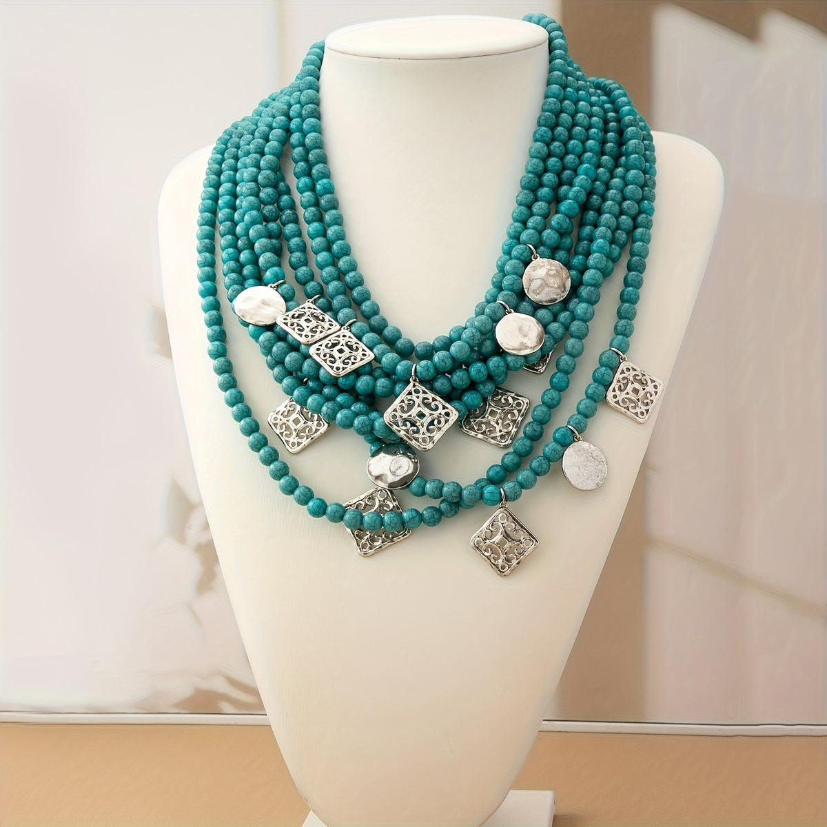 Boho Layered Turquoise Bead Necklace