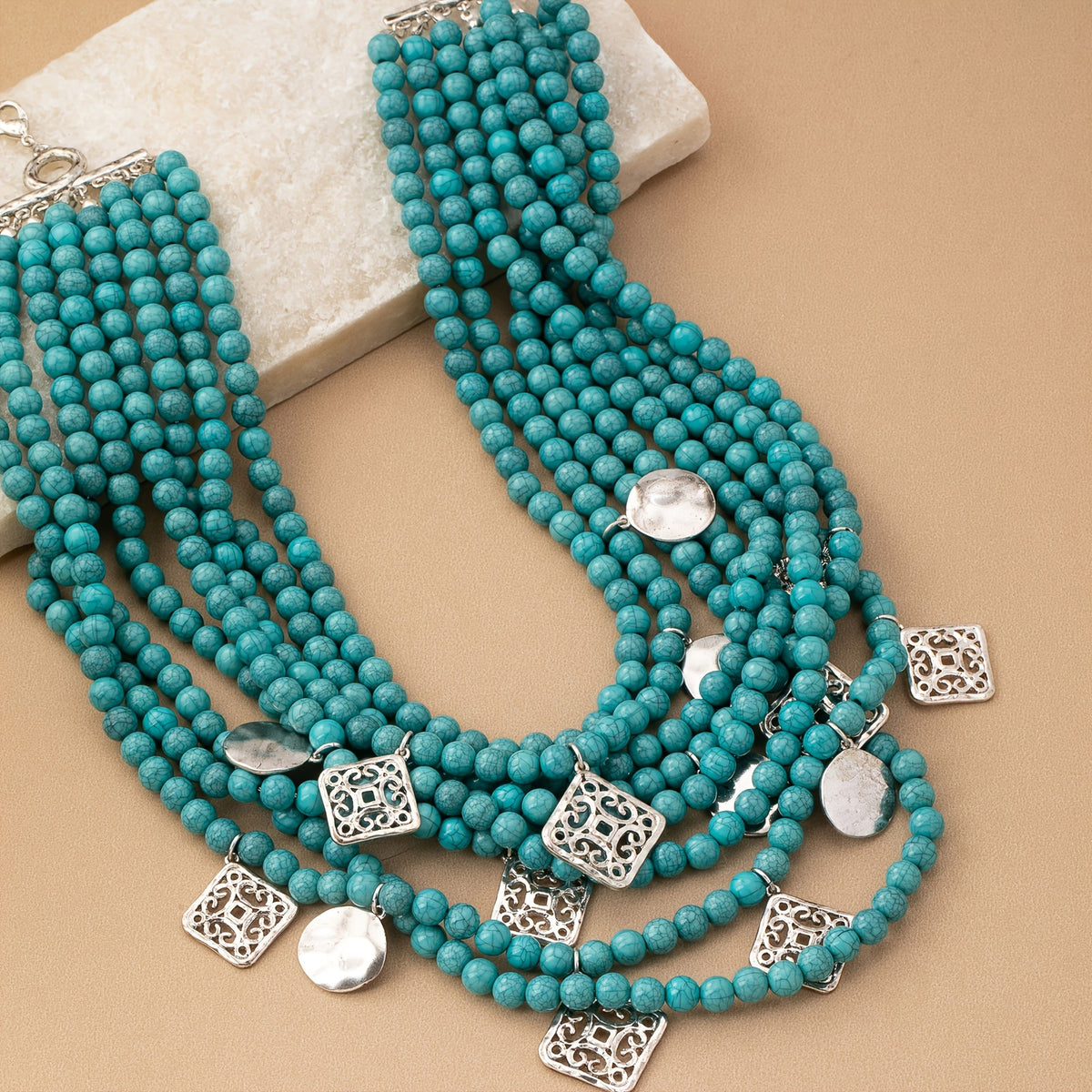 Boho Layered Turquoise Bead Necklace