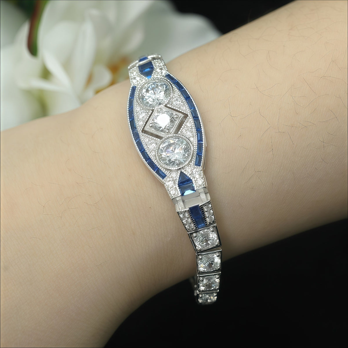 18k Elegant Geometric Blue Zircon Bracelet