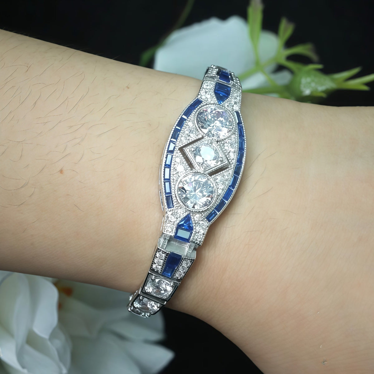 18k Elegant Geometric Blue Zircon Bracelet
