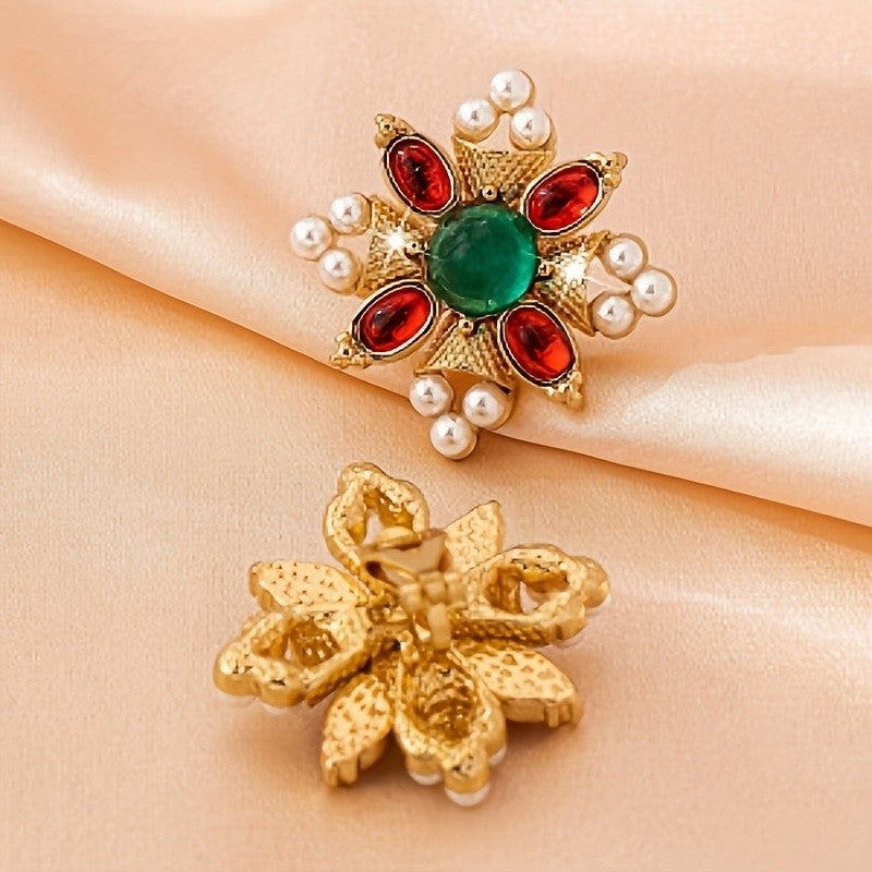 Vintage Floral Pearl Cluster Earrings
