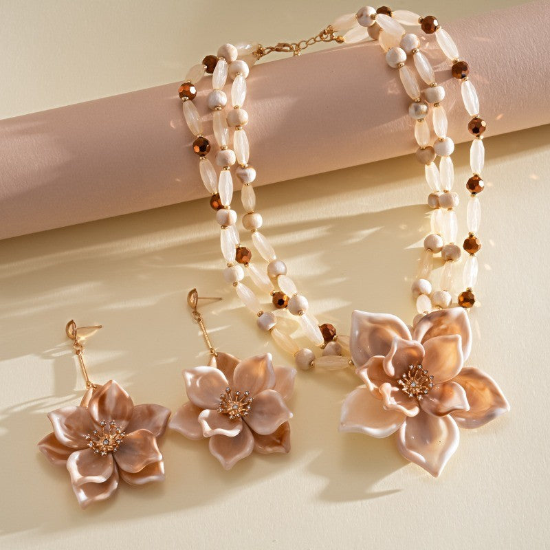 Elegant Acrylic Flower Necklace & Earring Set