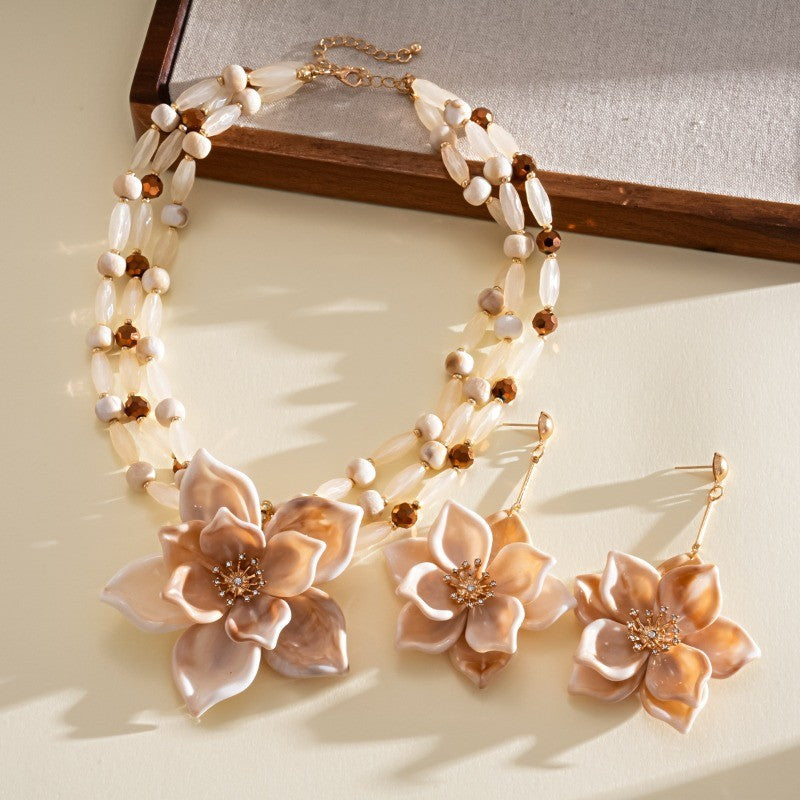 Elegant Acrylic Flower Necklace & Earring Set